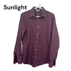 H/M Mens SZ M Burgandy Polka Dots Slim Fit Button Down Shirt Business Casual
